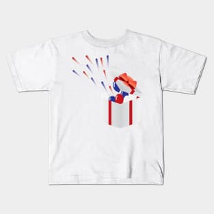 Blue, Red, White Balloons and Fireworks Kids T-Shirt